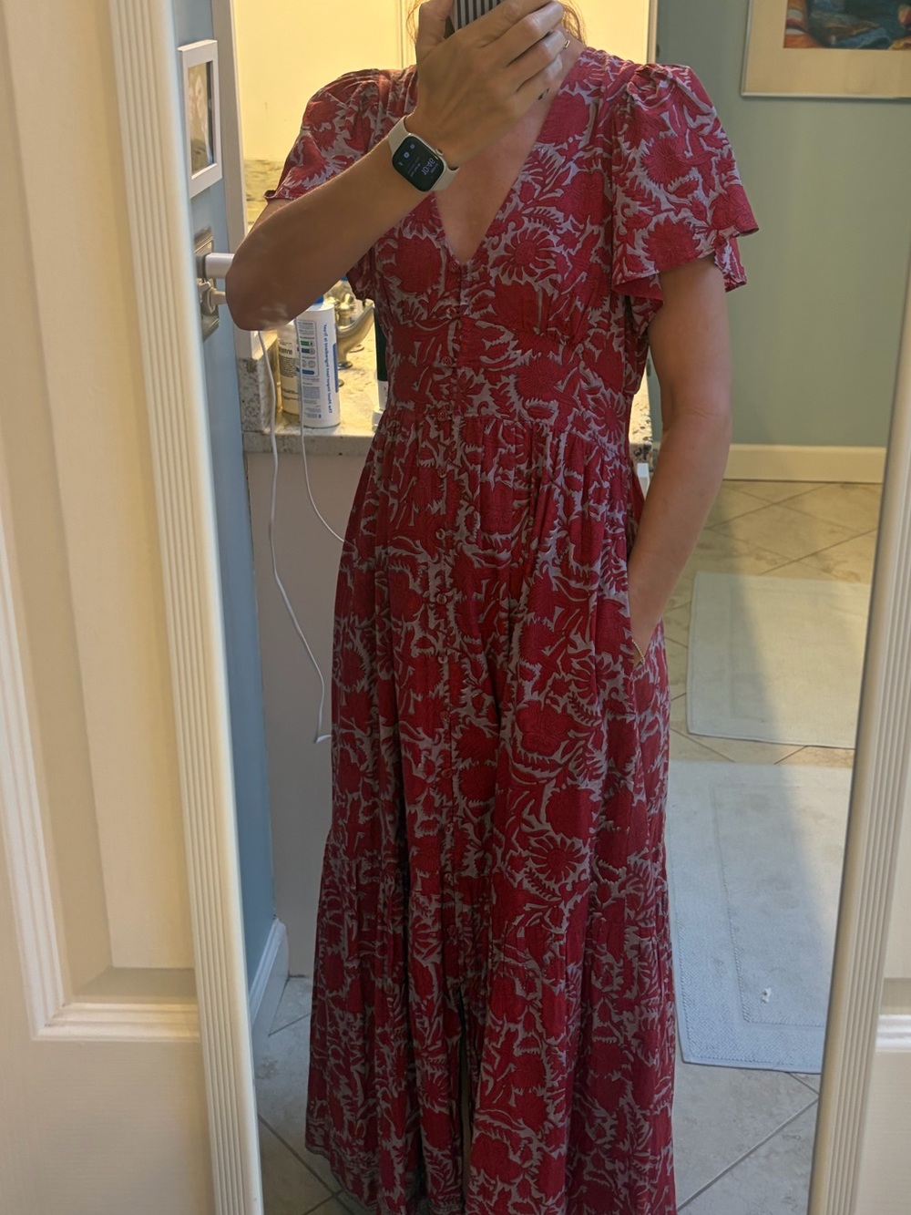 Cleobella Red Floral V-Neck Maxi Dress